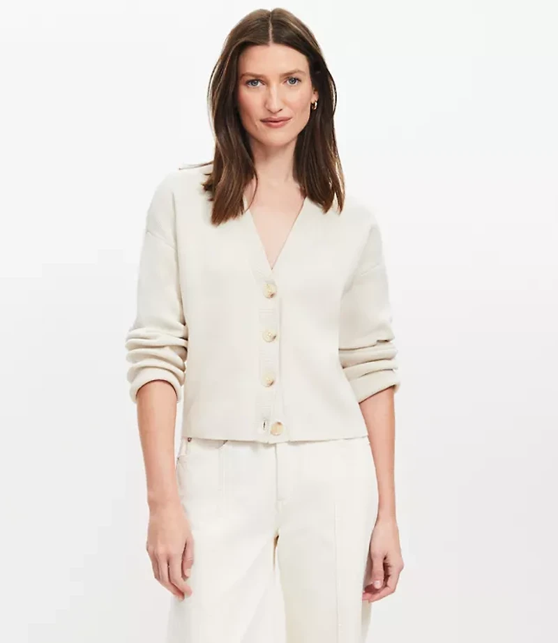 Ribbed Wide Sleeve V-Neck Cardigan