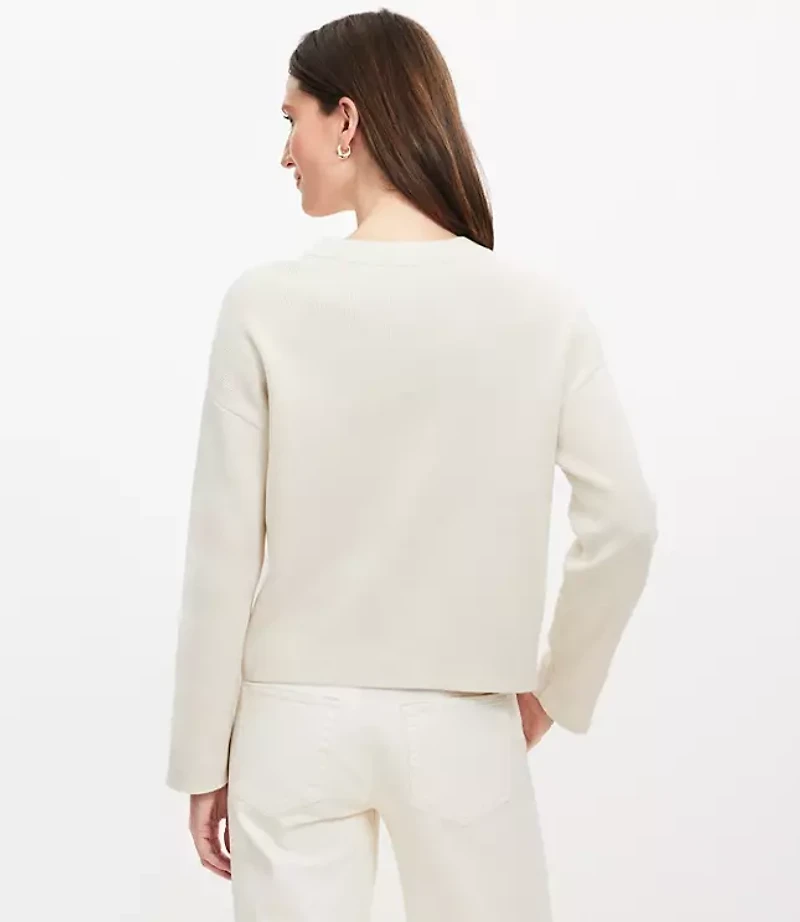 Ribbed Wide Sleeve V-Neck Cardigan