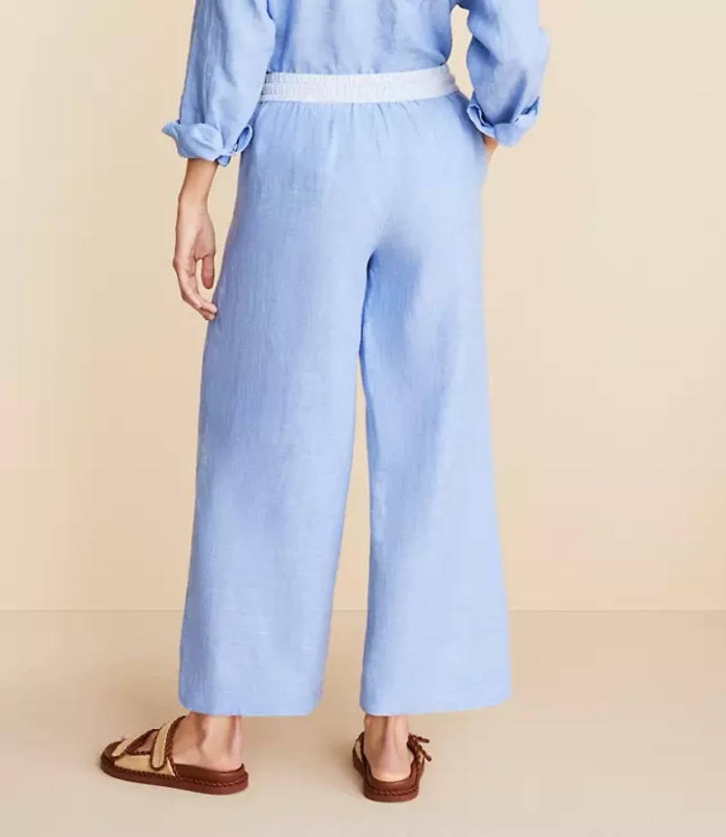 Petite Lou & Grey Crosshatch Linen Wide Leg Crop Pants