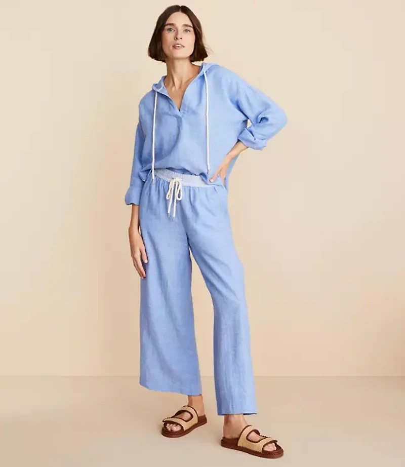 Petite Lou & Grey Crosshatch Linen Wide Leg Crop Pants