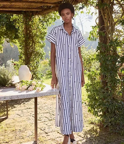 Clip Striped Maxi Pocket Shirtdress