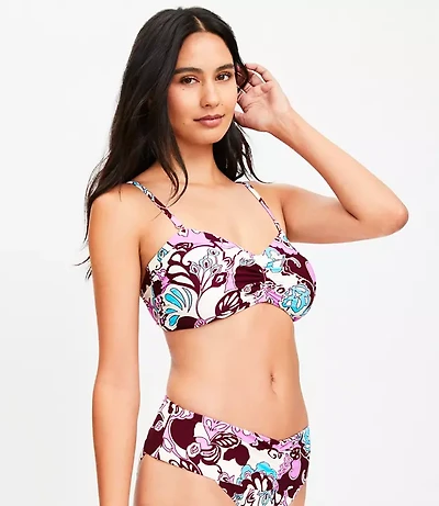 LOFT Beach Floral Shirred Bandeau Bikini Top