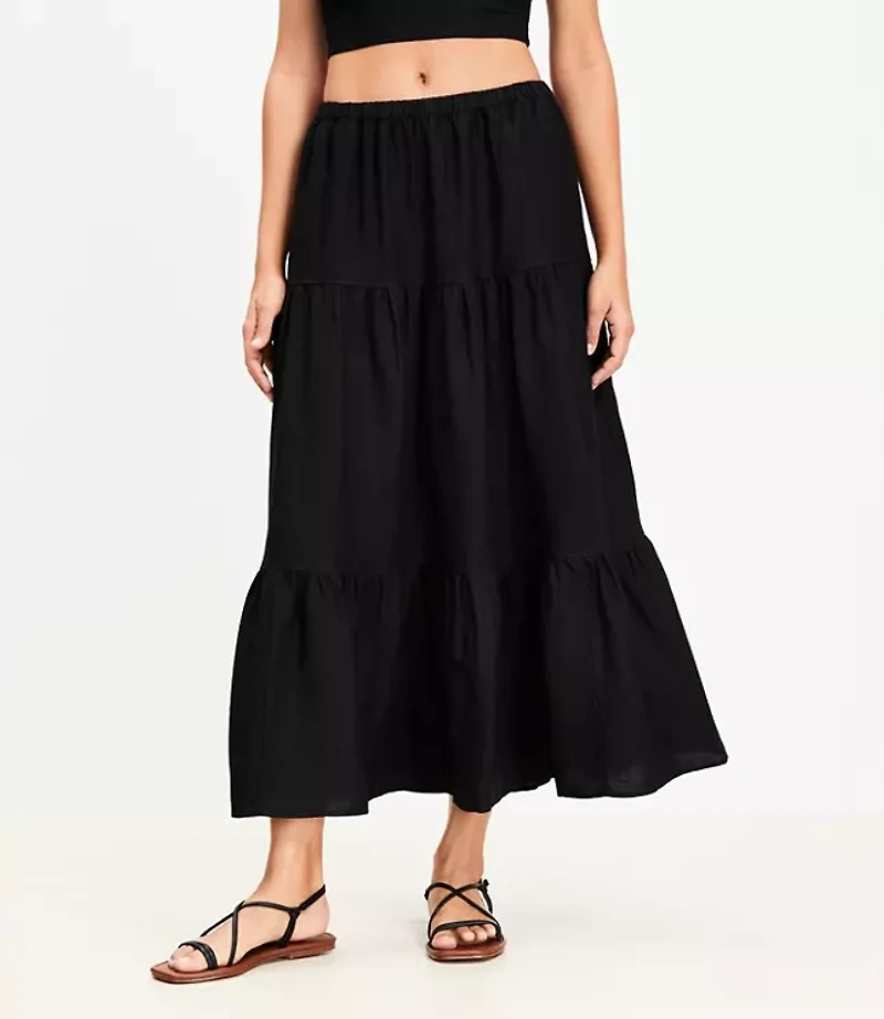 LOFT Beach Linen Blend Tiered Maxi Pocket Skirt