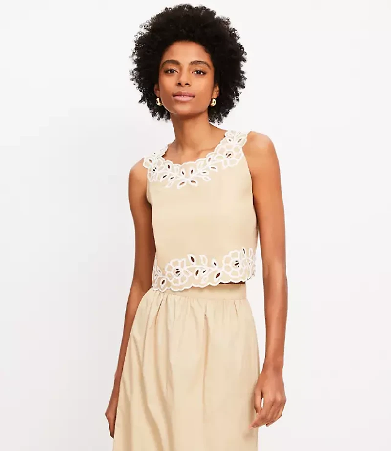 Floral Eyelet Poplin Tank Top
