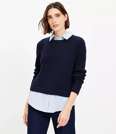 Ribbed Layered Mixed Media Sweater