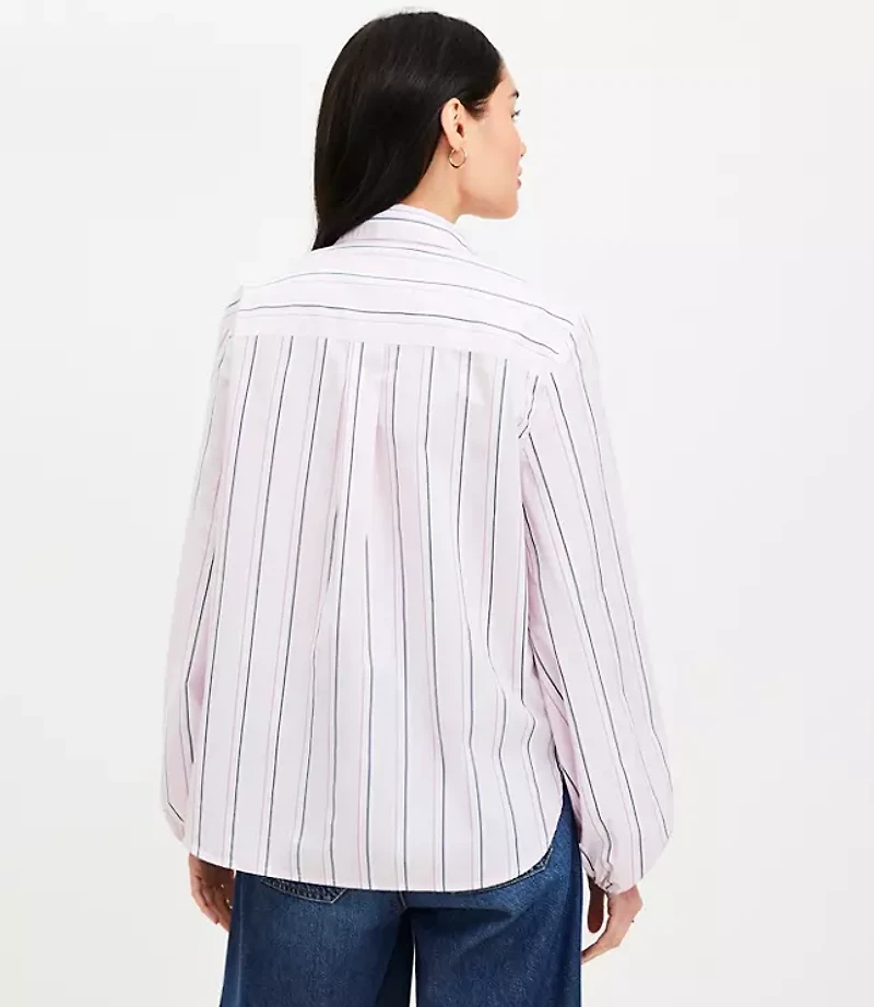 Striped Poplin Blouson Sleeve Pocket Shirt