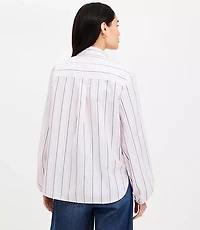 Striped Poplin Blouson Sleeve Pocket Shirt