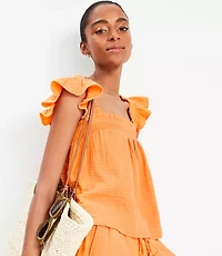 LOFT Beach Triple Cloth Ruffle Strap Top