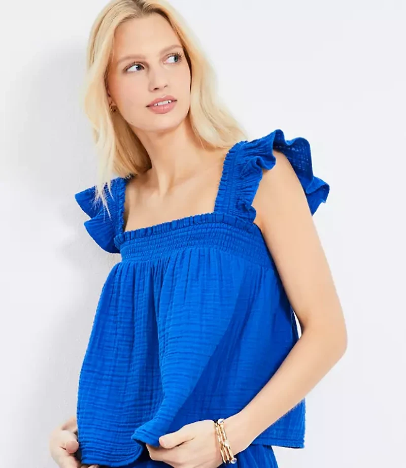 LOFT Beach Triple Cloth Ruffle Strap Top