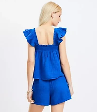 LOFT Beach Triple Cloth Ruffle Strap Top