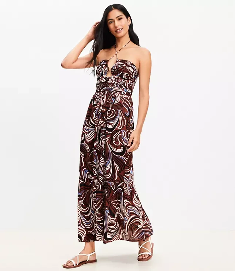 LOFT Beach Crinkle Keyhole Halter Maxi Dress