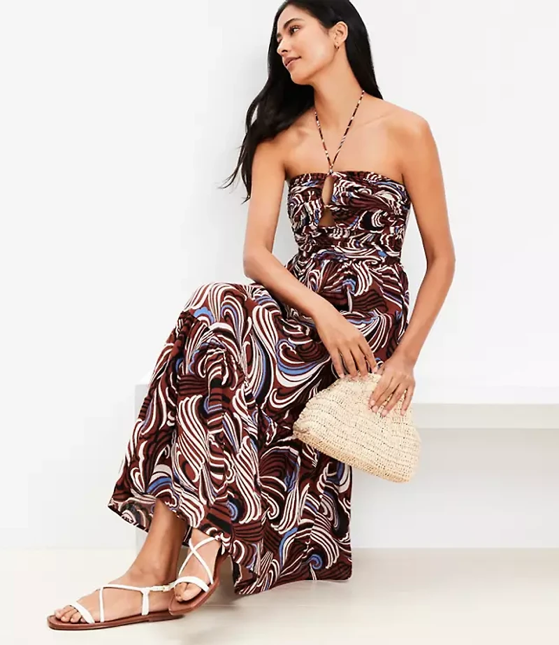 LOFT Beach Crinkle Keyhole Halter Maxi Dress