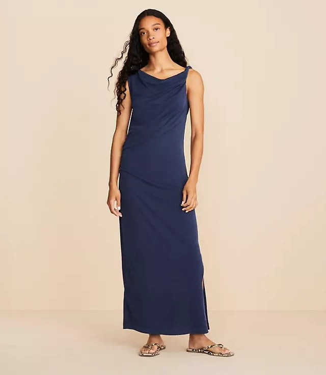 lou & grey sandwashed tank midi pocket dress NAADAM Silk Cashmere Midi Tank Dress in Cement