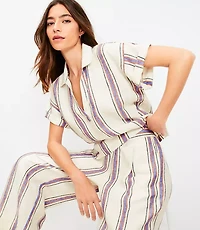 LOFT Beach Striped Linen Split Neck Top