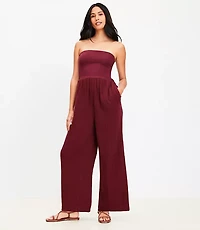 LOFT Beach Triple Cloth Mixed Media Strapless Jumpsuit