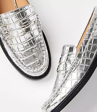 Metallic Embossed Penny Loafers
