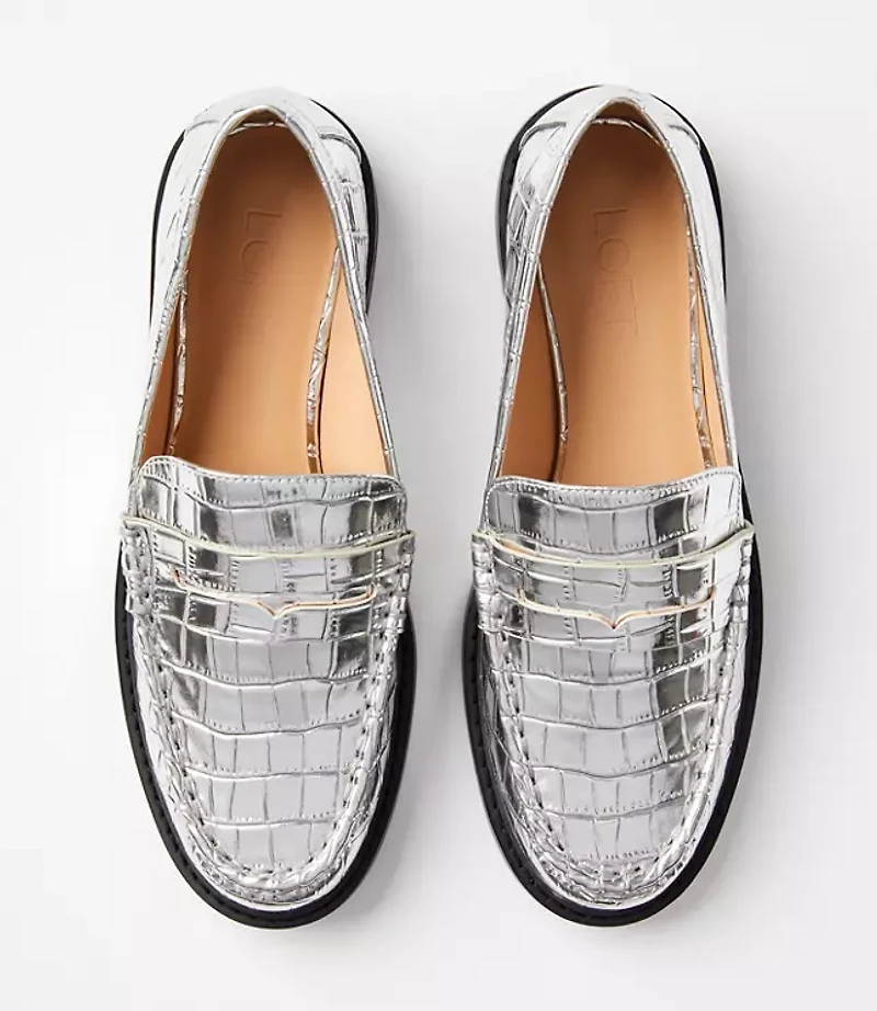 Metallic Embossed Penny Loafers