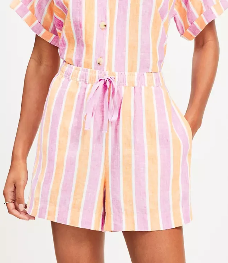 LOFT Beach Striped Linen Drawstring Shorts