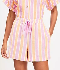 LOFT Beach Striped Linen Drawstring Shorts