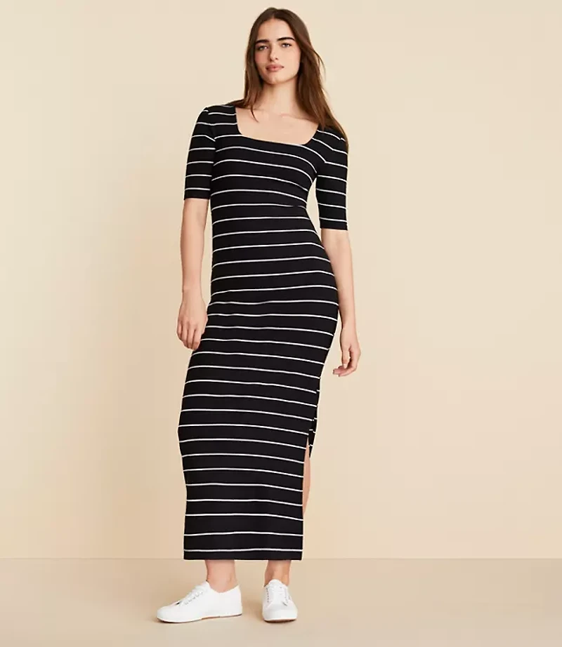 Lou & Grey Striped Ribbed Square Neck Maxi Dress