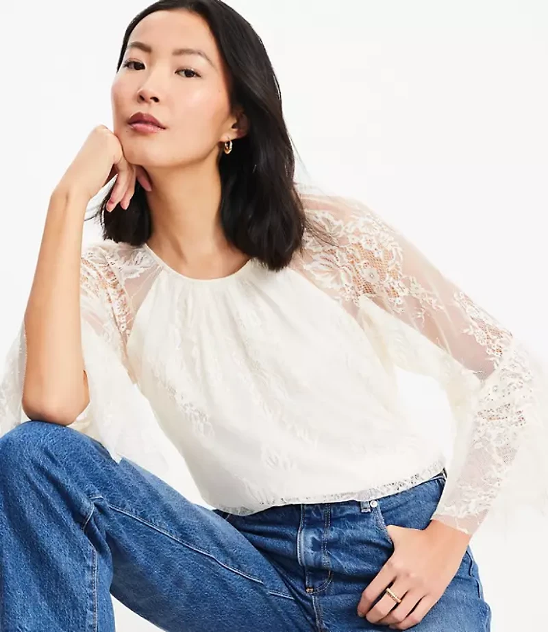 Chantilly Lace Flare Sleeve Blouse