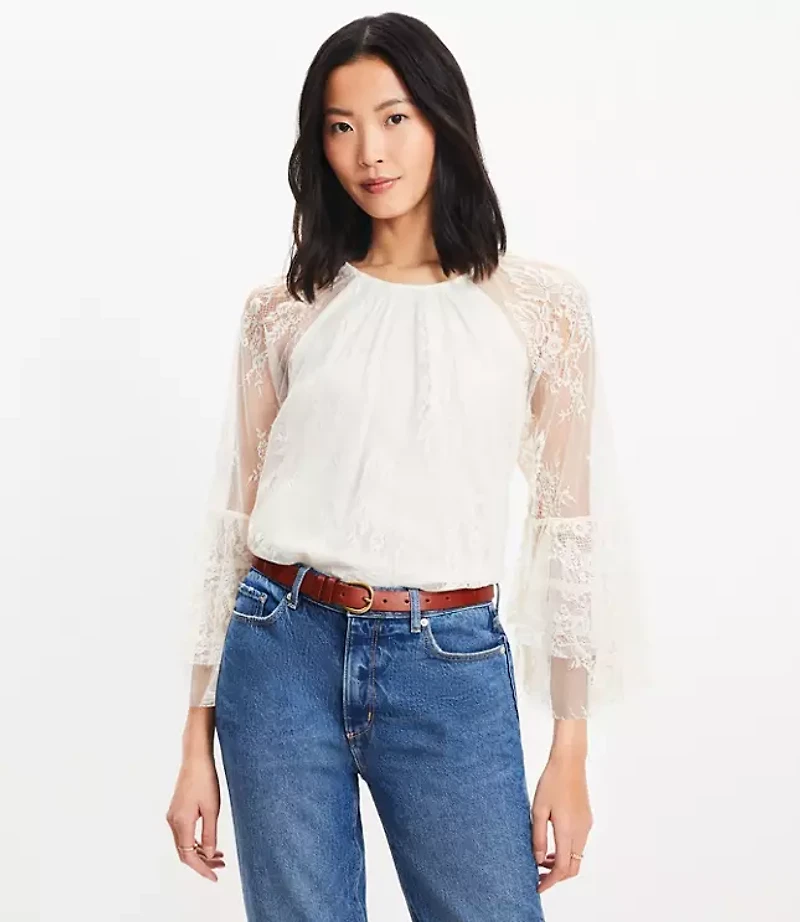 Chantilly Lace Flare Sleeve Blouse