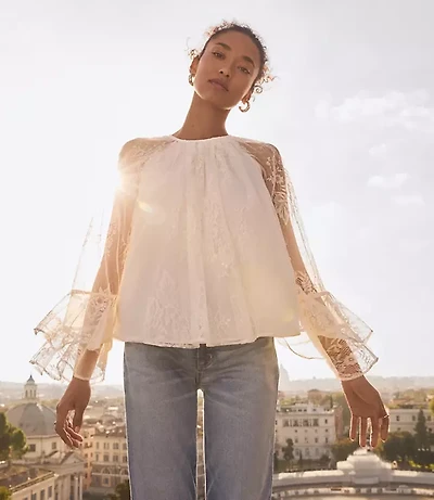 Chantilly Lace Flare Sleeve Blouse