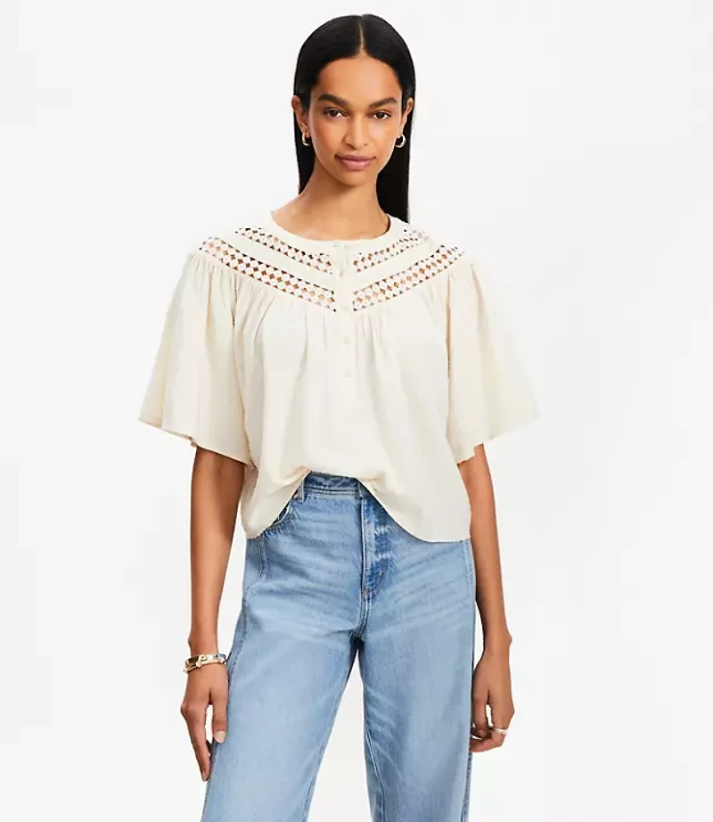 Clip Lace Yoke Swing Blouse