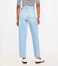 Petite Curvy Tab Waist High Rise Straight Jeans in Bright Mid Indigo Wash