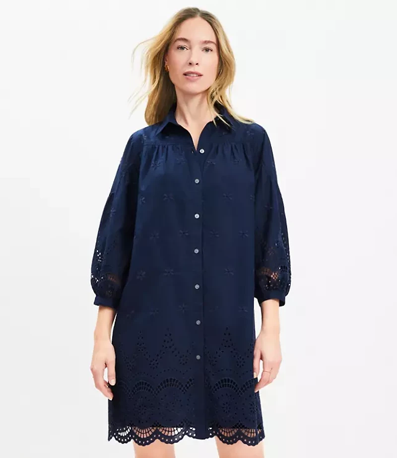 Petite Eyelet Mini Shirtdress