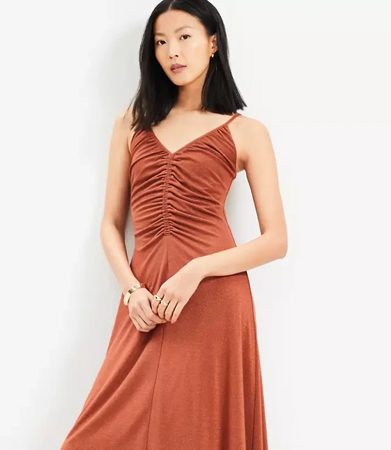Shimmer Ruched Strappy Midi Dress