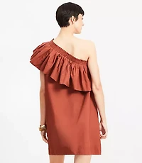 Poplin Ruffle One Shoulder Mini Dress