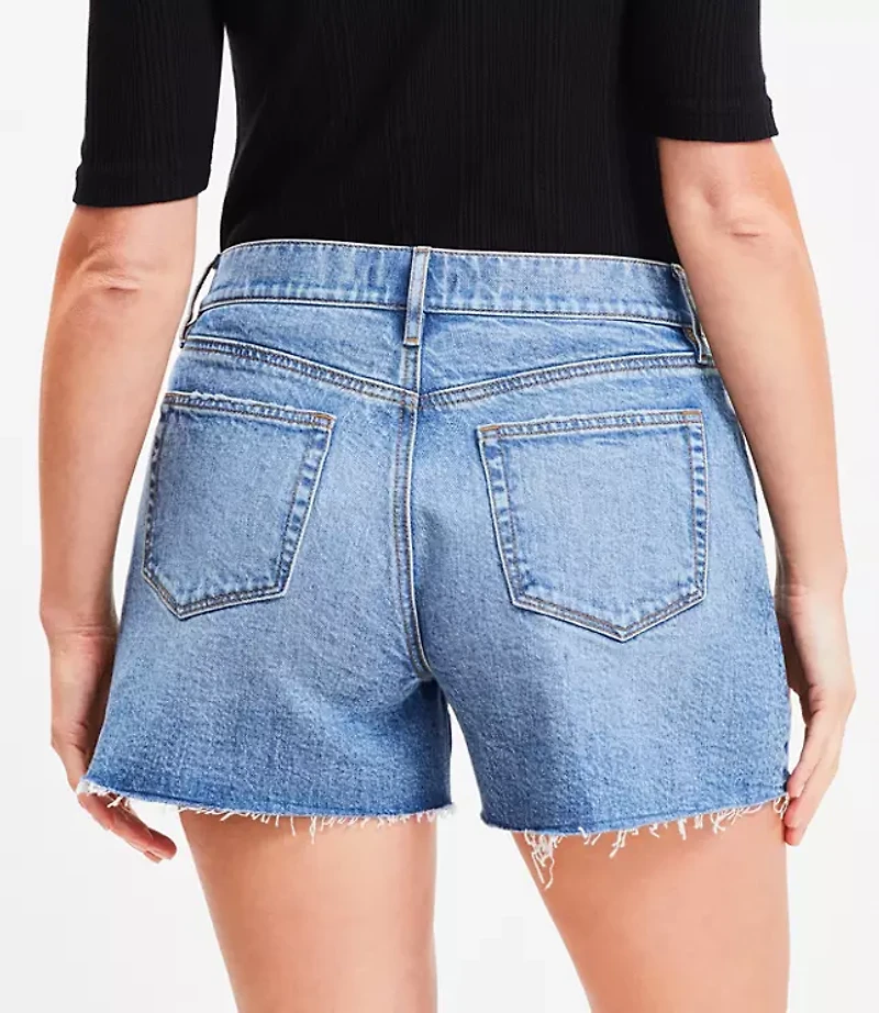 Curvy Destructed High Rise Cut Off Denim Shorts Authentic Dark Wash