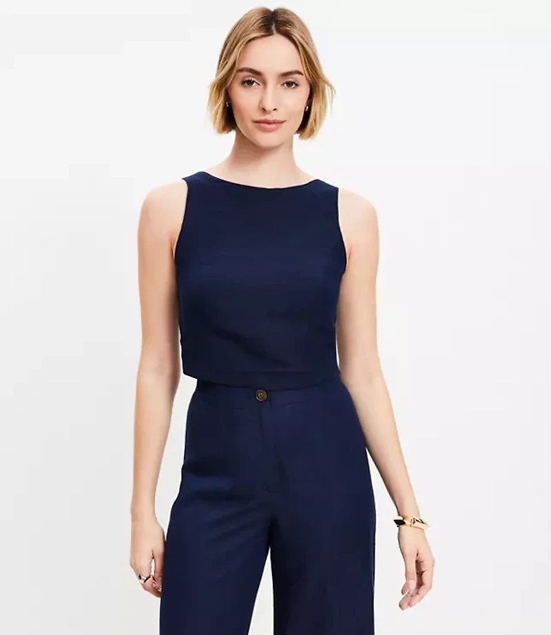 Linen Blend Strappy Back Shell