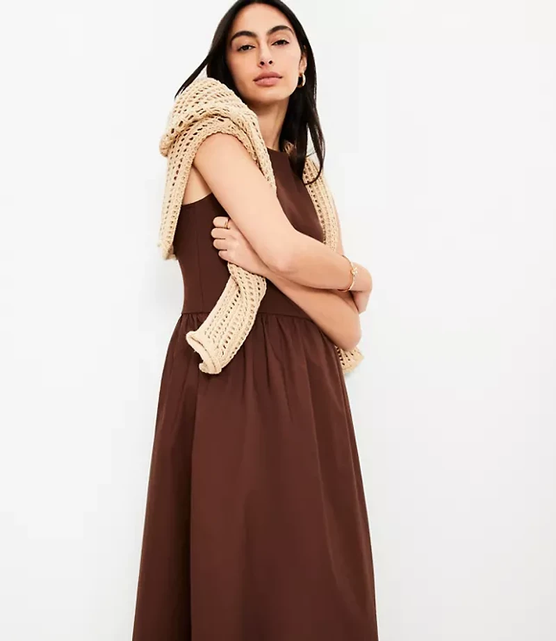 Petite Poplin Mixed Media Midi Pocket Dress