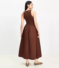 Petite Poplin Mixed Media Midi Pocket Dress