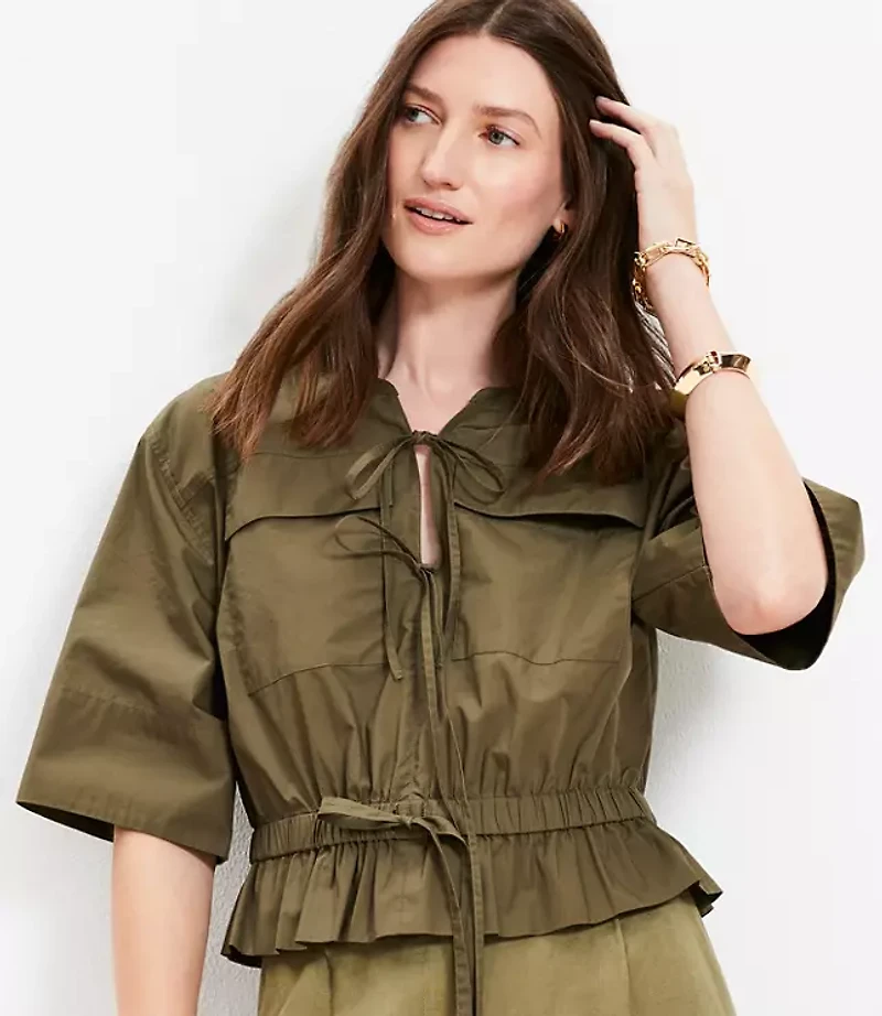 Poplin Safari Peplum Top