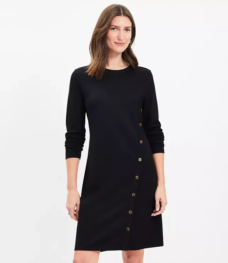 Side Button Long Sleeve Mini Dress