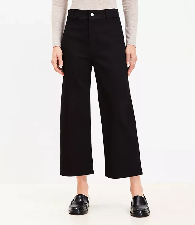 High Rise Denim Culottes in Jet Black Wash