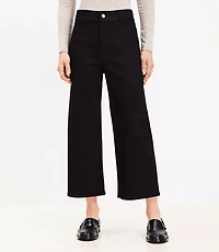 High Rise Denim Culottes in Jet Black Wash
