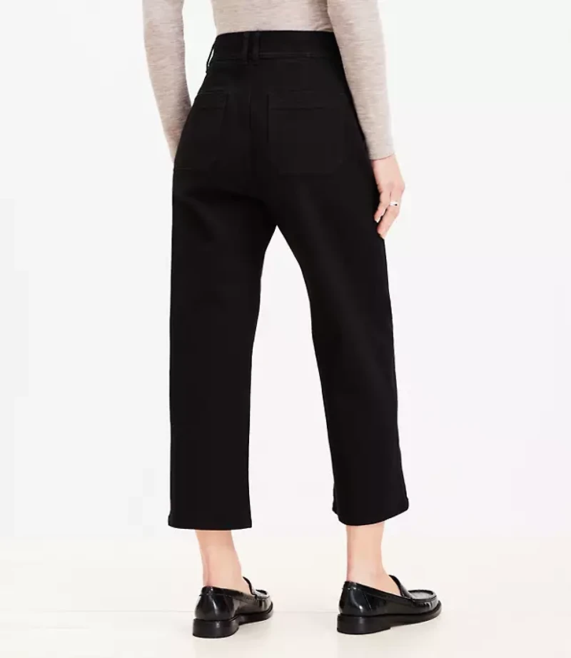 High Rise Denim Culottes in Jet Black Wash
