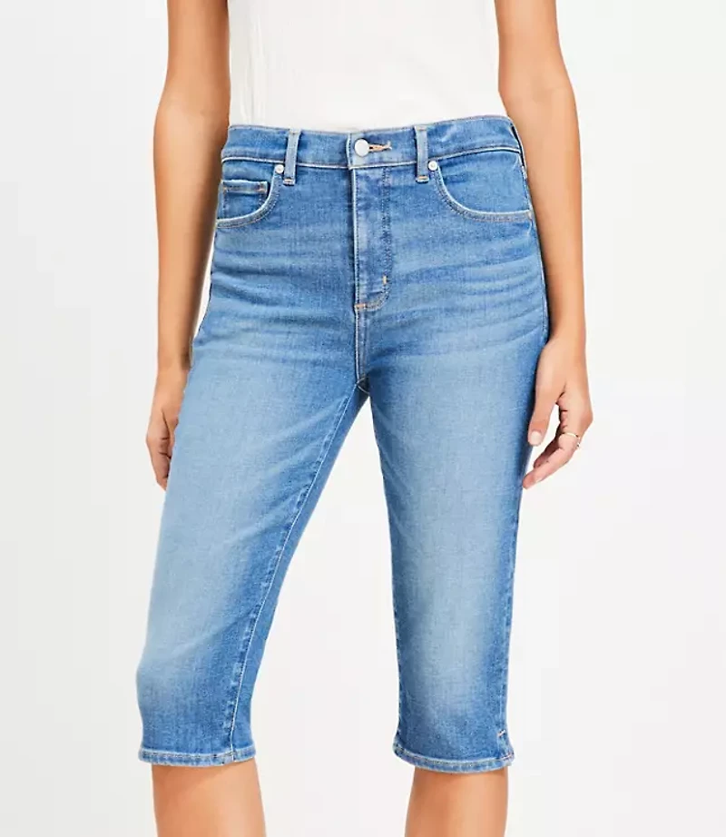 High Rise Denim Capri Pants in Light Wash