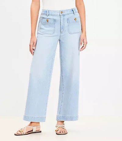 Petite Curvy Palmer Wide Leg Crop Jeans in Light Vintage Indigo Wash