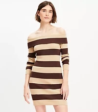 Stripe Ribbed Off The Shoulder Mini Sweater Dress