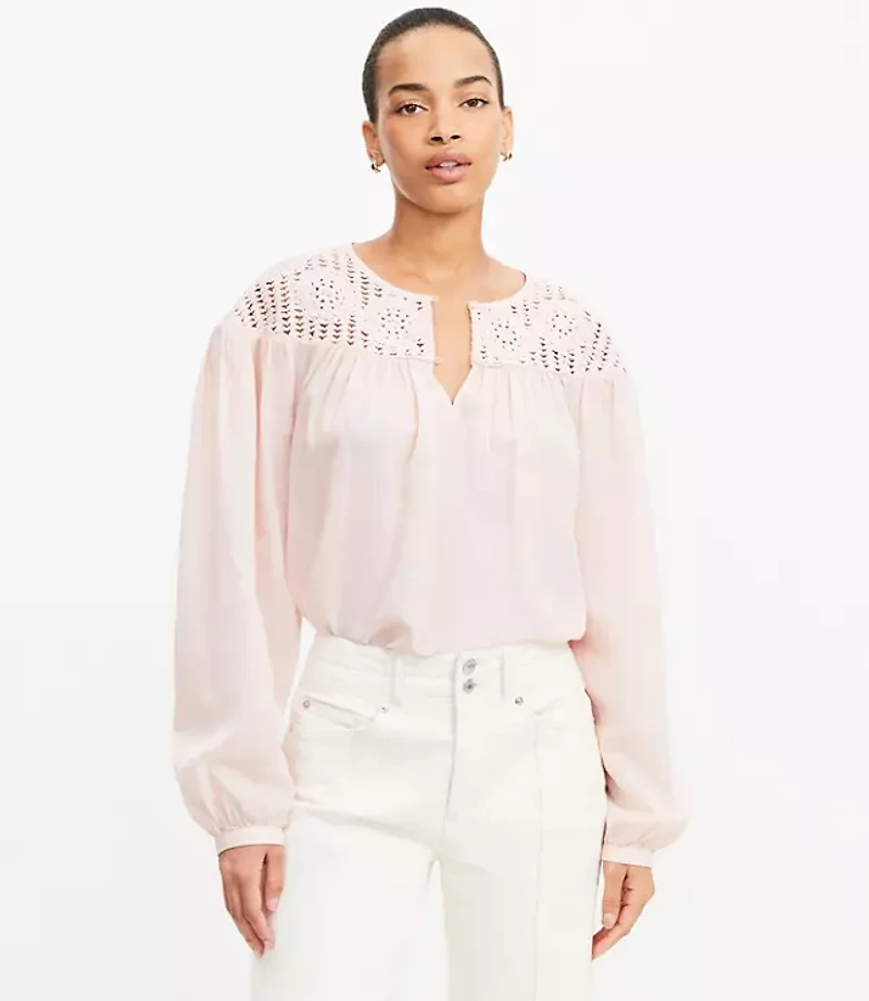 Floral Crochet Yoke Blouse