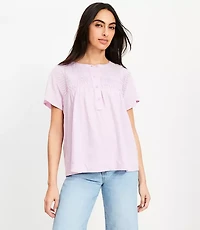 Pintucked Henley Mixed Media Top