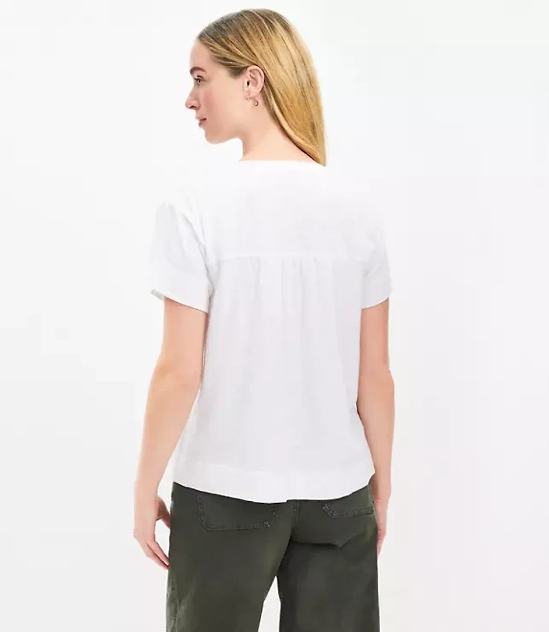 Pintucked Henley Mixed Media Top