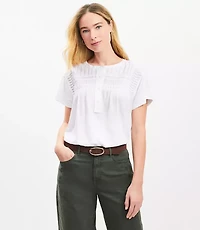 Pintucked Henley Mixed Media Top