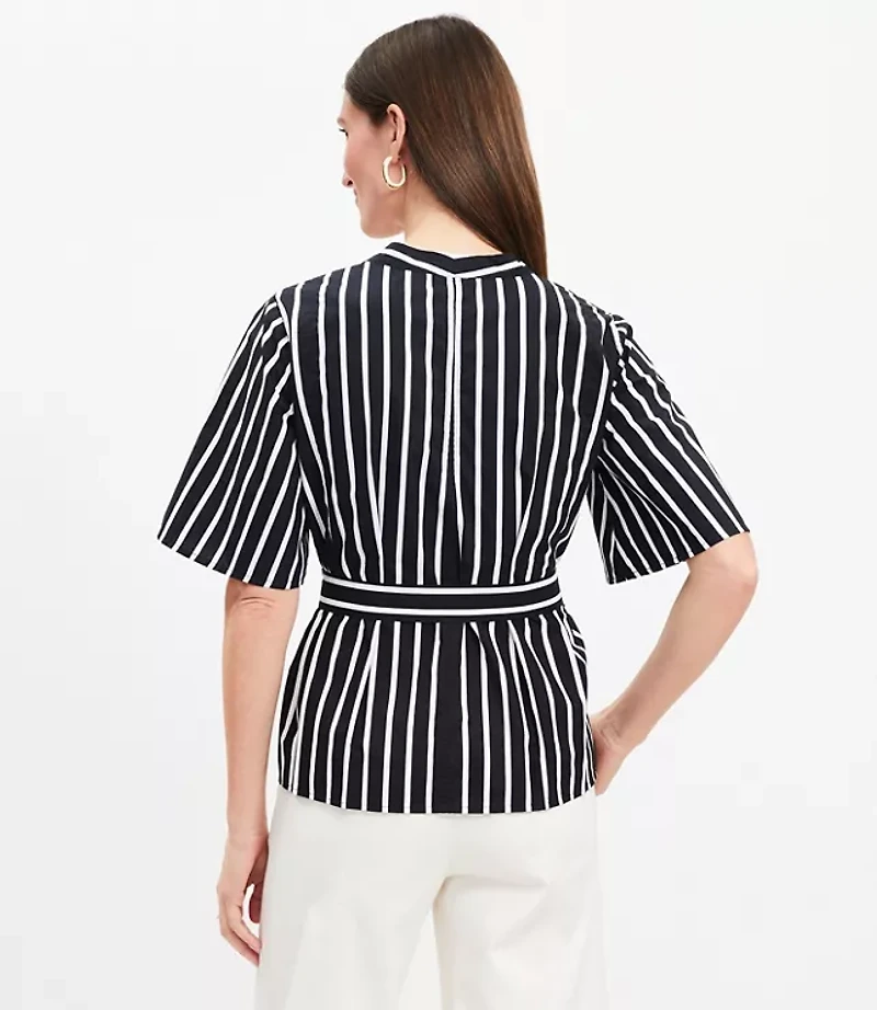 Striped Poplin Pleated Belted Top