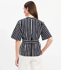 Striped Poplin Pleated Belted Top